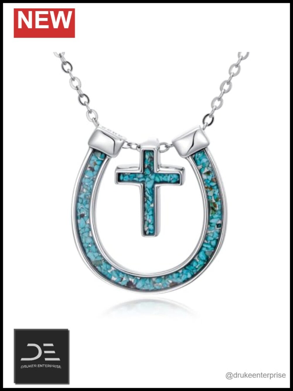 Western Cowgirl Necklace Gold Plated Stainless Steel Cross Horseshoe Pendant